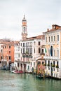 Picturesque Cityscape of Venice. Old Buildings on Grand Canal. Italy. Cloudy Sky