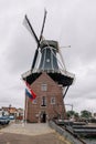 Picturesque cityscape with windmill in Haarlem