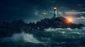 Picturesque coastal lighthouse perched atop rocky cliffs. Ai Generated.NO.04