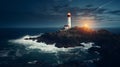 Picturesque coastal lighthouse perched atop rocky cliffs. Ai Generated.NO.03