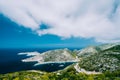 Picturesque coastline of Zakynthos white cliffs and deep blue sea