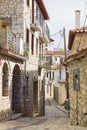 Picturesque cobbled street in Arachova in Greece Royalty Free Stock Photo