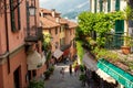 Picturesque cobblestone street on a steep hill in Bellagio Italy