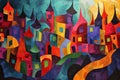 Picturesque Colorful village paint. Generate Ai