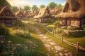 Rolling hills surround idyllic countryside village, Perfect for RPG illustration