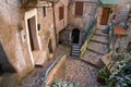 Picturesque courtyard in the medieval borgo San Gregorio da Sassola, Italy