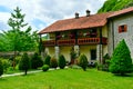 Picturesque courtyard of the Orthodox monastery Moraca in Montenegro