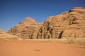 Picturesque desert mountains Jordan Wadi Rum Middle East travel touristic destination heritage site sand stone yellow scenic view Royalty Free Stock Photo