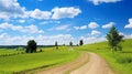 A picturesque dirt road capturing rural tranquility Royalty Free Stock Photo