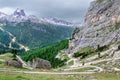 Picturesque Dolomites landscape with the mountain road. Italy Royalty Free Stock Photo