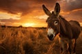 Picturesque Donkey field sunset. Generate Ai Royalty Free Stock Photo