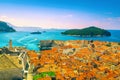 Picturesque Dubrovnik cityscape with harbor and green island, Dalmatia, Croatia Royalty Free Stock Photo