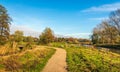 Picturesque autumn landscape with a cycling and walking path