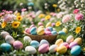 Enchantingly Colored Easter Eggs in the Garden during Spring Festivities Royalty Free Stock Photo