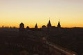 Picturesque evening view of Kamianets-Podilskyi castle. Autumn sunset landscape. Famous touristic place and travel destination Royalty Free Stock Photo