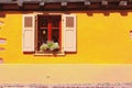 Picturesque facade with window in Kaysersberg, Alsace, France