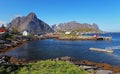 Picturesque fishing town of Reine by the fjord on Lofoten island Royalty Free Stock Photo
