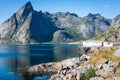 Picturesque fishing town of Reine by the fjord on Lofoten island Royalty Free Stock Photo