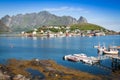 Picturesque fishing town of Reine by the fjord on Lofoten island Royalty Free Stock Photo