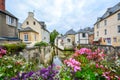 The picturesque French town of Bayeux France near the coast of Normandy with it`s medieval houses overlooking the River Aure