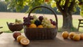 picturesque fruit basket takes center stage on a rustic wooden table Royalty Free Stock Photo