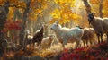 Picturesque Goats Amidst Fall Foliage. Generative Ai Royalty Free Stock Photo