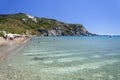 Picturesque golden sandy beach in Kalamaki situated on Laganas bay of Zakynthos island on Ionian Sea, Greece.