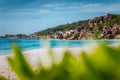 Picturesque Grand Anse tropical beach in La Digue, Seychelles with its famous granite rock formations. Defocused blur Royalty Free Stock Photo