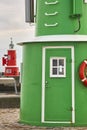 Picturesque green and red lighthouses in Denmark, Elsinor coastline Royalty Free Stock Photo