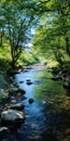 Picturesque Green River In A Scottish Forest: Realistic Landscape Photography