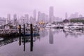 Picturesque harbor featuring an array of small boats bobbing on the tranquil waters in Vancouver.