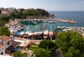 Picturesque harbor with marina port and tourist boats, old town in Antalya, Turkey Royalty Free Stock Photo