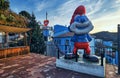 Picturesque hillside famous Juzcar town or Smurfs Village. Spain