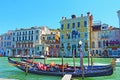 Gondolas parking at Grand canal station Venice Italy Royalty Free Stock Photo