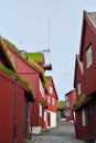 Typical old red-painted houses on Tinganes in the old town of TÃÂ³rshavn of the Faroe Islands.
