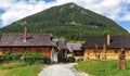 Picturesque historical village Vlkolinec witjh wooden colorful cottages in Slovakia