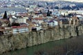 Beautiful view on top of the house on the edge of the cliff of the Kura river in Tbilisi Royalty Free Stock Photo