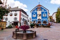 Picturesque houses in the town center of Ortisei. Royalty Free Stock Photo