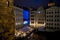 Picturesque Illuminated Restaurant At The Moldova Riverside In The Night In Prague In The Czech Republic