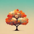 Picturesque illustrated autumn tree. Stylized autumn tree. Autumn postcard. Autumn symbol. Oil painting effect. Digital