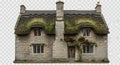 Rustic stone cottage with mossy thatched roof Royalty Free Stock Photo