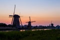 Picturesque Image of Historic Dutch Windmills Royalty Free Stock Photo