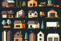 Warehouse flat icons set with buildings and industrial equipment Royalty Free Stock Photo