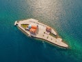 Picturesque island st. George and temple Gospa od Skrpela. Drone view. Boka Kotor Bay, Perast, Montenegro. Ancient Royalty Free Stock Photo