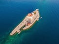 Picturesque island st. George and temple Gospa od Skrpela. Drone view. Boka Kotor Bay, Perast, Montenegro. Ancient Royalty Free Stock Photo