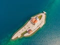 Picturesque island st. George and temple Gospa od Skrpela. Drone view. Boka Kotor Bay, Perast, Montenegro. Ancient Royalty Free Stock Photo