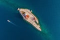 Picturesque island st. George and temple Gospa od Skrpela. Drone view. Boka Kotor Bay, Perast, Montenegro. Ancient Royalty Free Stock Photo