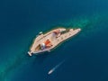 Picturesque island st. George and temple Gospa od Skrpela. Drone view. Boka Kotor Bay, Perast, Montenegro. Ancient Royalty Free Stock Photo