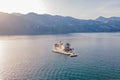 Picturesque island st. George and temple Gospa od Skrpela. Drone view. Boka Kotor Bay, Perast, Montenegro. Ancient Royalty Free Stock Photo