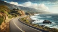 A picturesque journey on a winding coastal highway, offering stunning ocean views